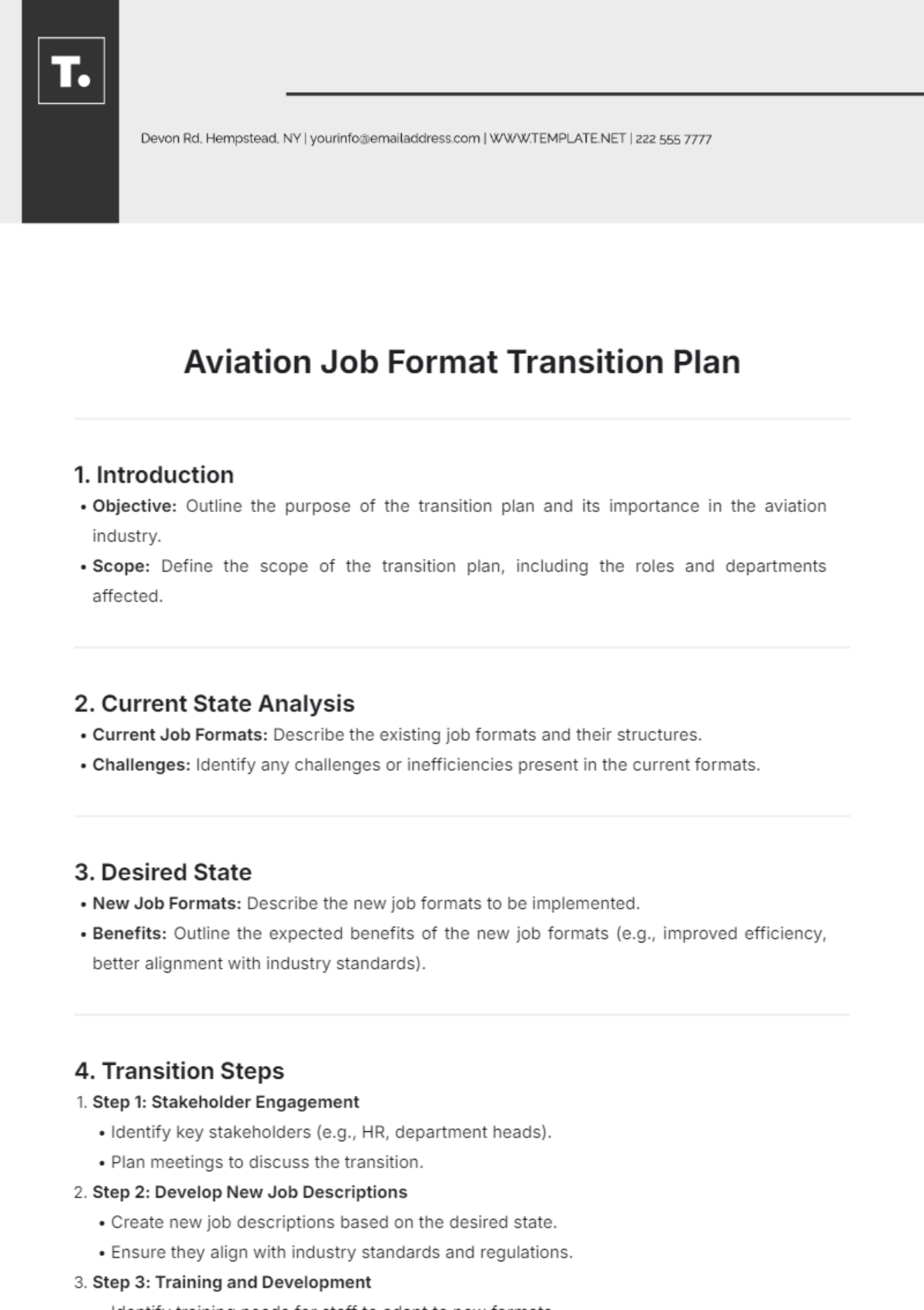 Aviation Job Format Transition Plan Template - Edit Online & Download