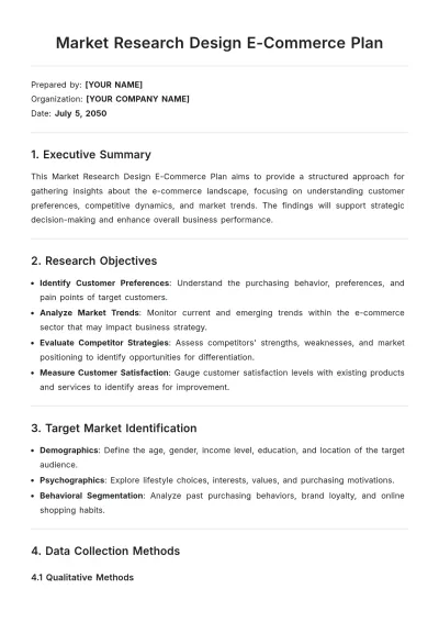 Free Market Research Design E-Commerce Plan Template to Edit Online