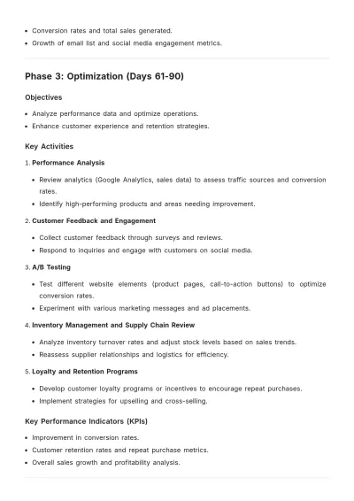 Free 90 Days E-commerce Layout Plan Template to Edit Online