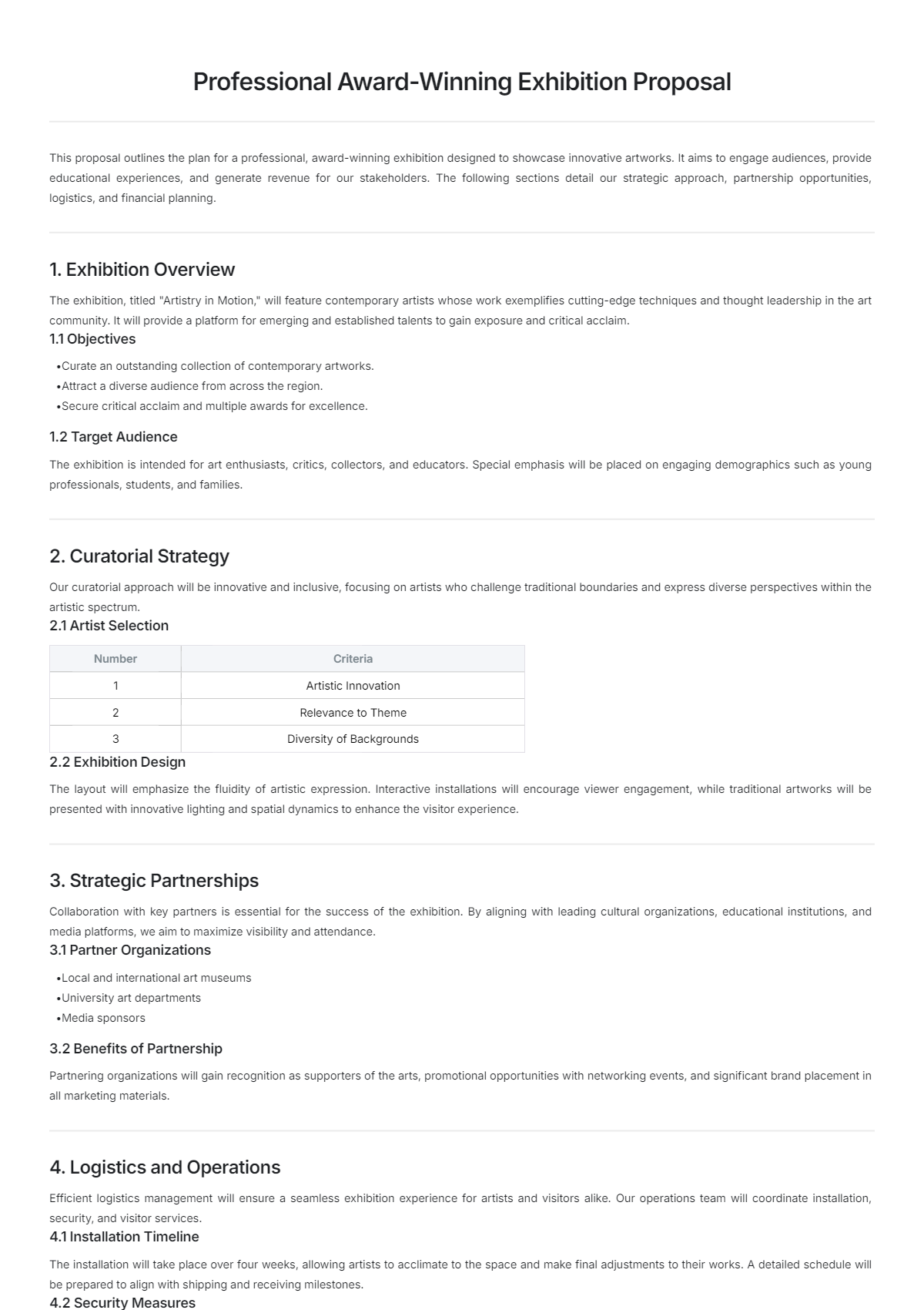 Professional Award-Winning Exhibition Proposal Template - Edit Online & Download