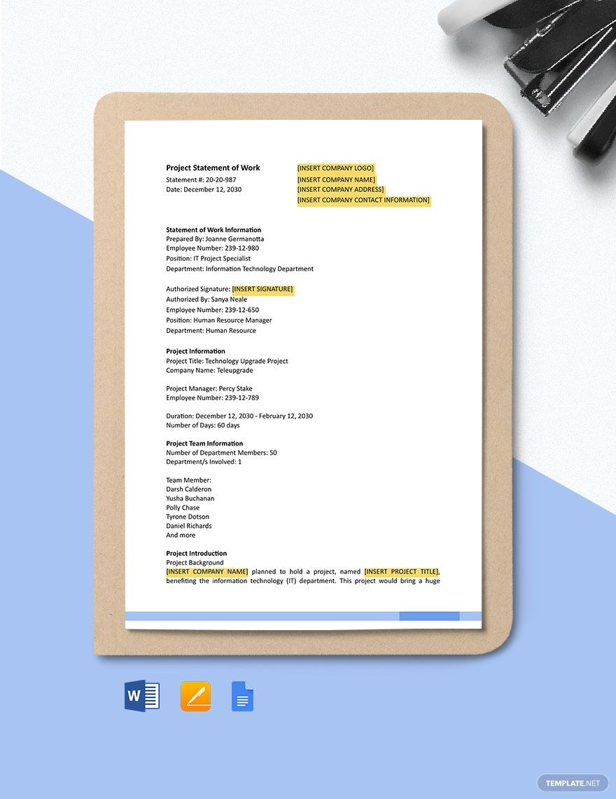 Project Statement Of Work Template in Word, Google Docs, Apple Pages