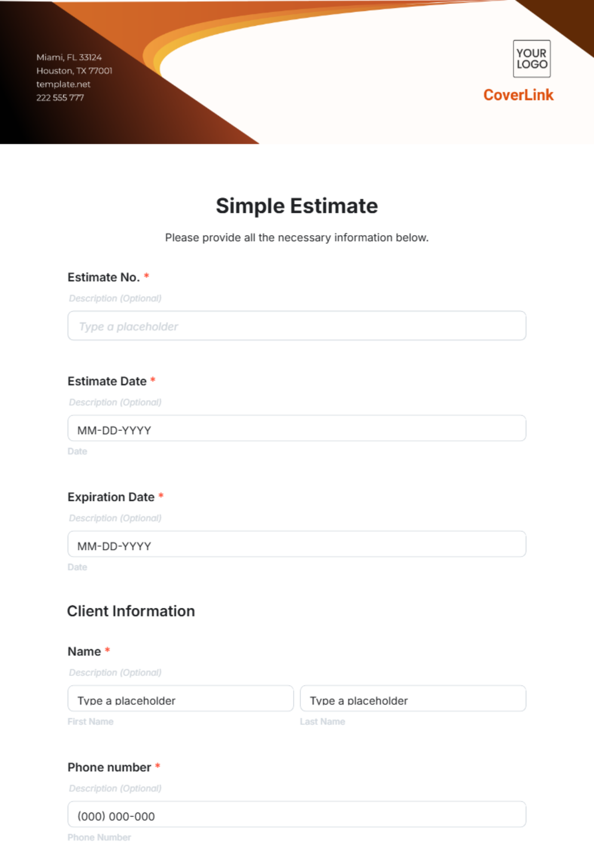 Simple Estimate Template - Edit Online & Download