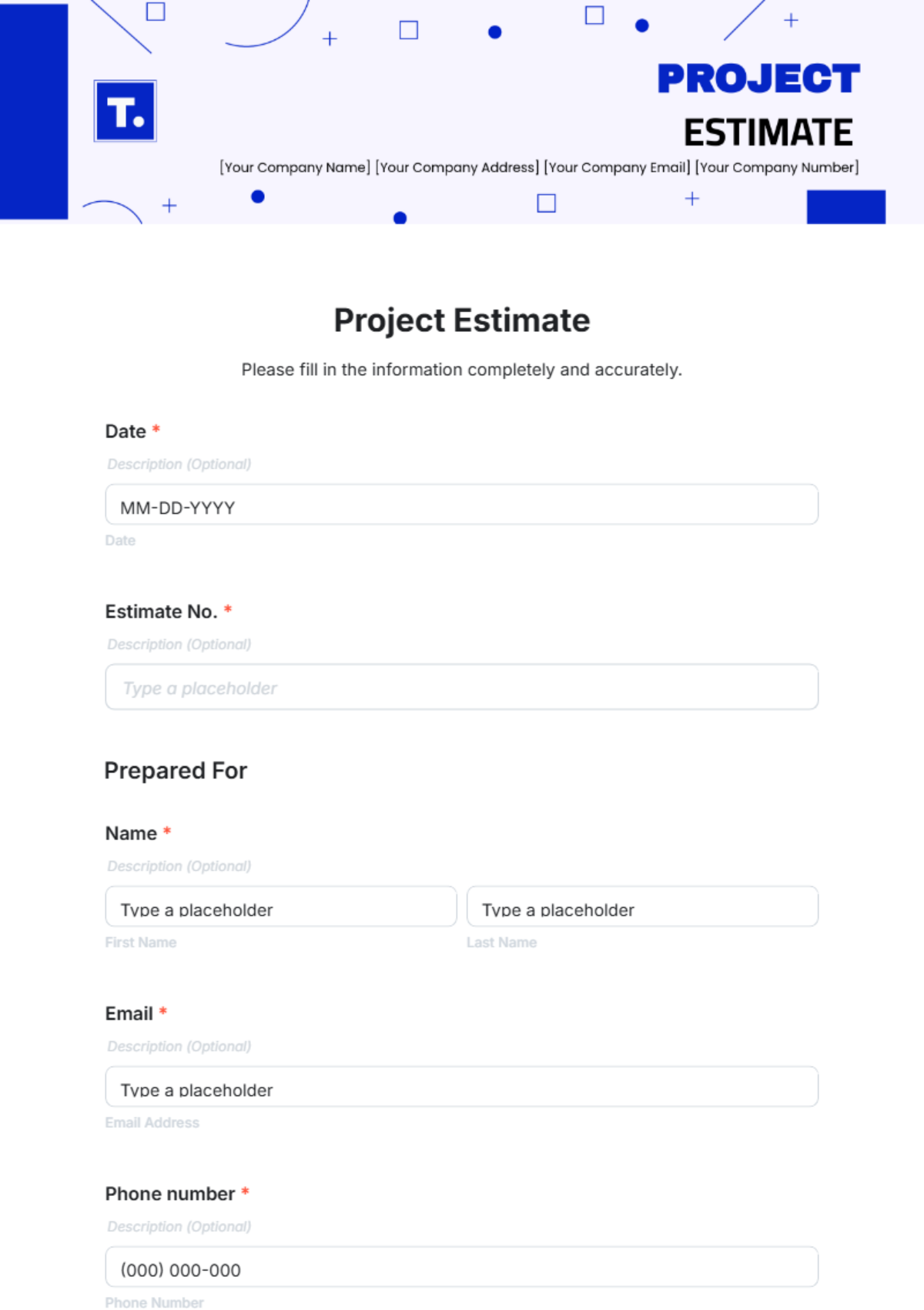 Project Estimate Template - Edit Online & Download