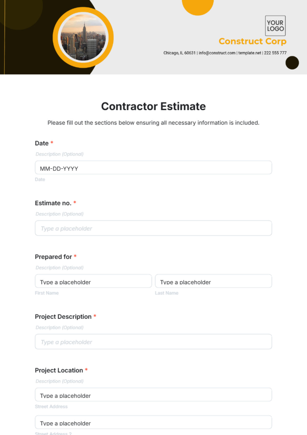 Contractor Estimate Template - Edit Online & Download