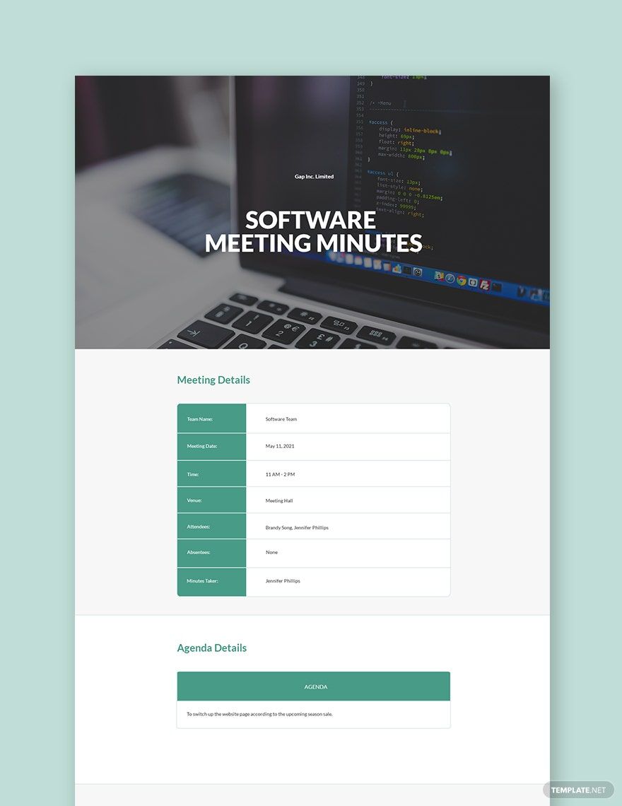 Simple Software Meeting Minutes Template
