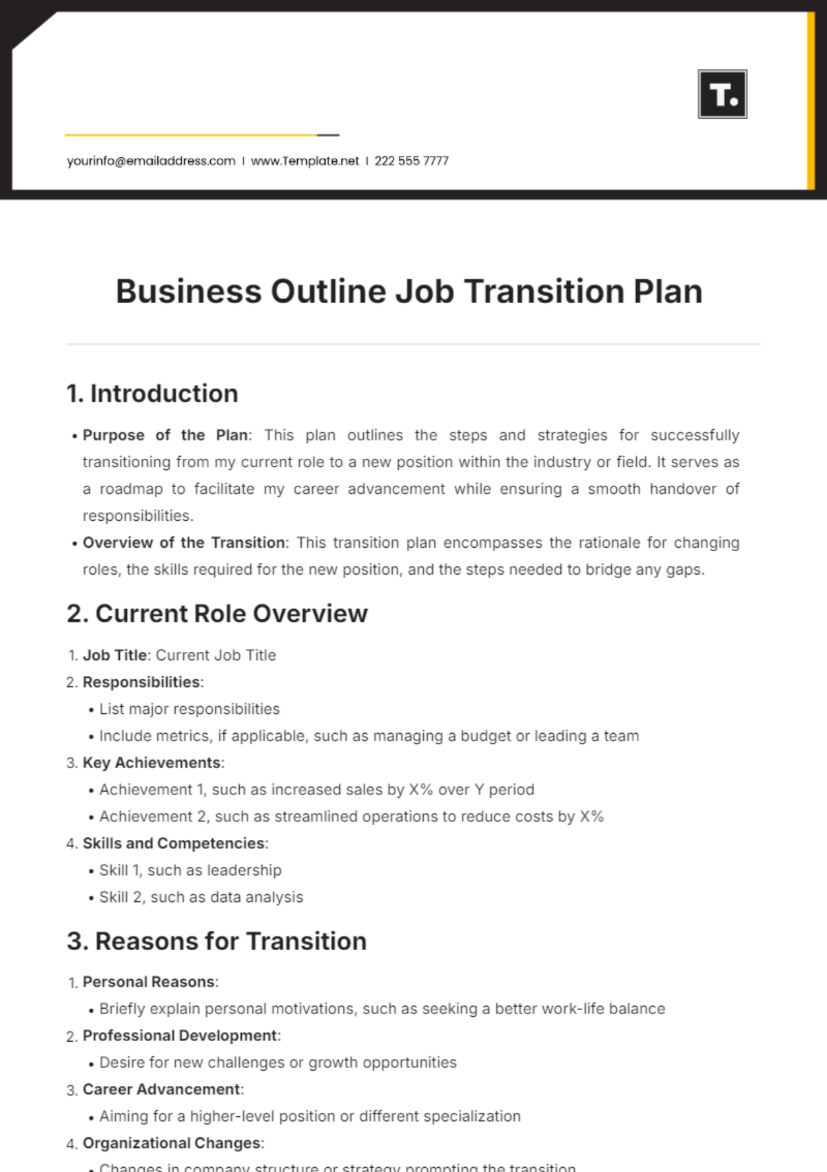 Business Outline Job Transition Plan Template - Edit Online & Download