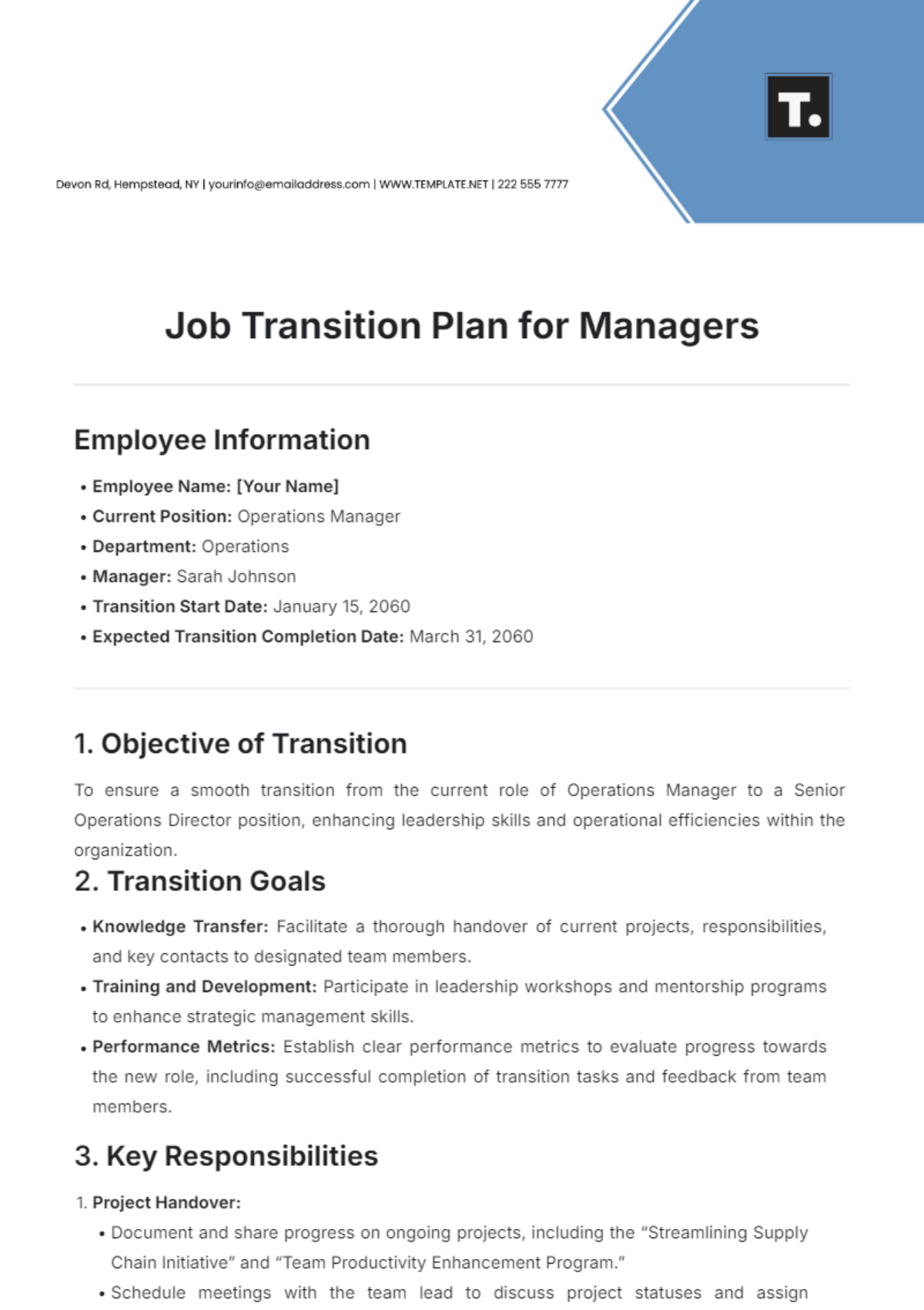 Job Transition Plan for Managers Template - Edit Online & Download