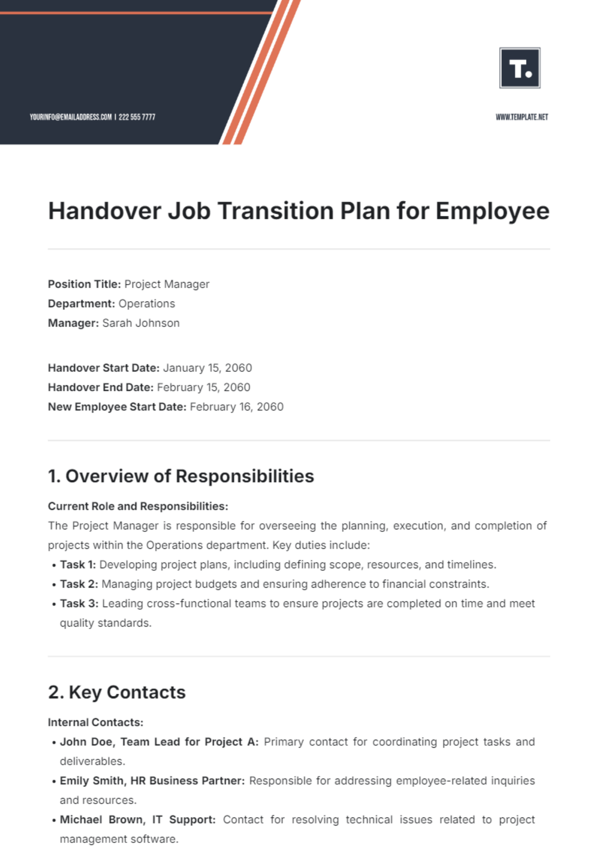 Handover Job Transition Plan for Employee Template - Edit Online & Download