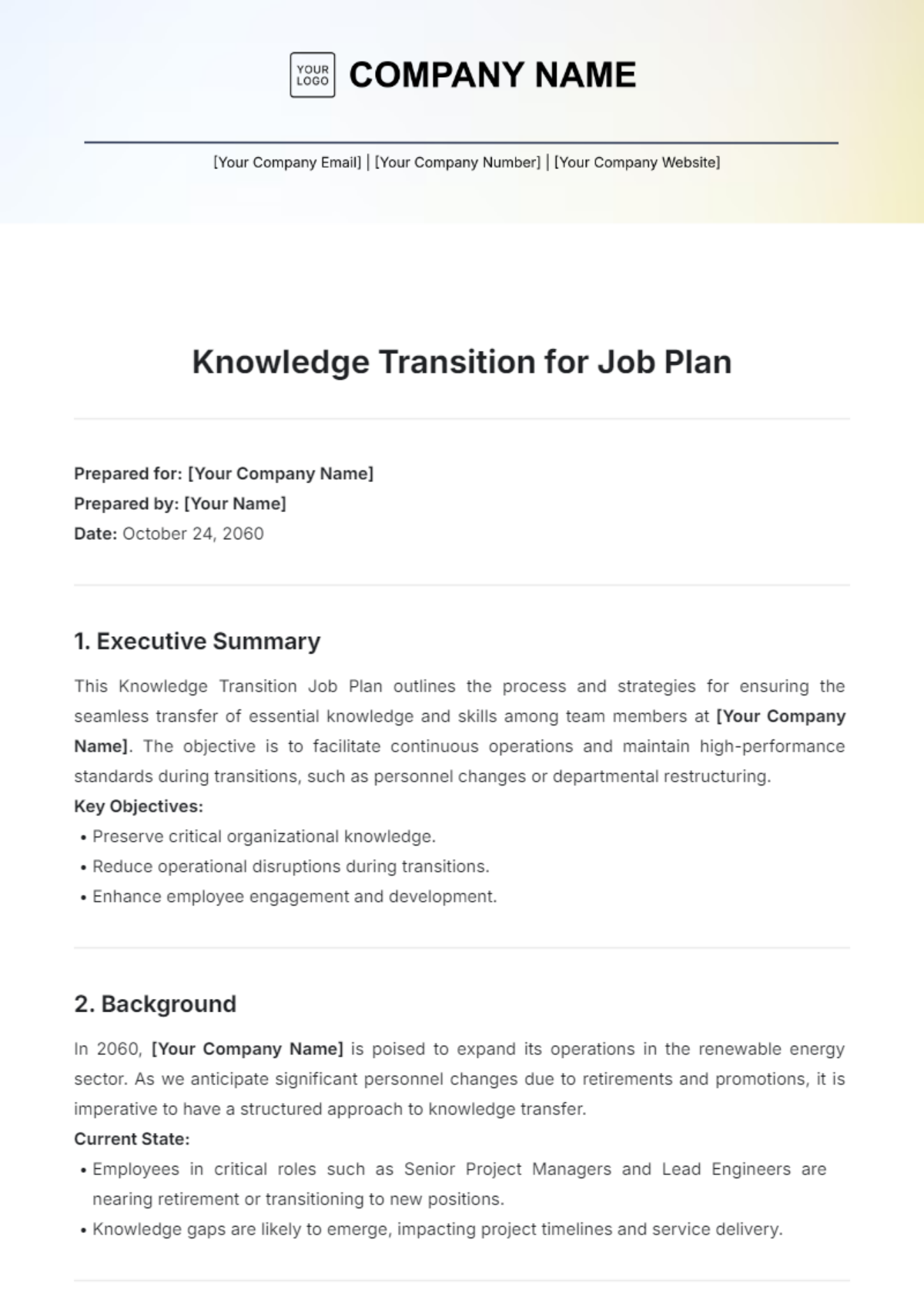 Knowledge Transition for Job Plan Template - Edit Online & Download