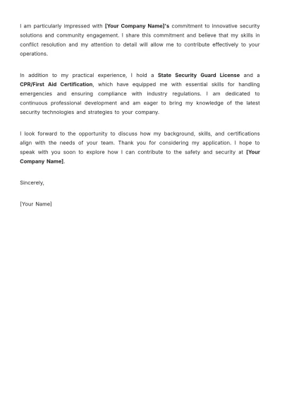 Free Security Service Cover Letter Template to Edit Online