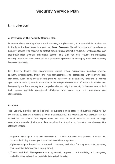 Free Security Service Plan Template to Edit Online