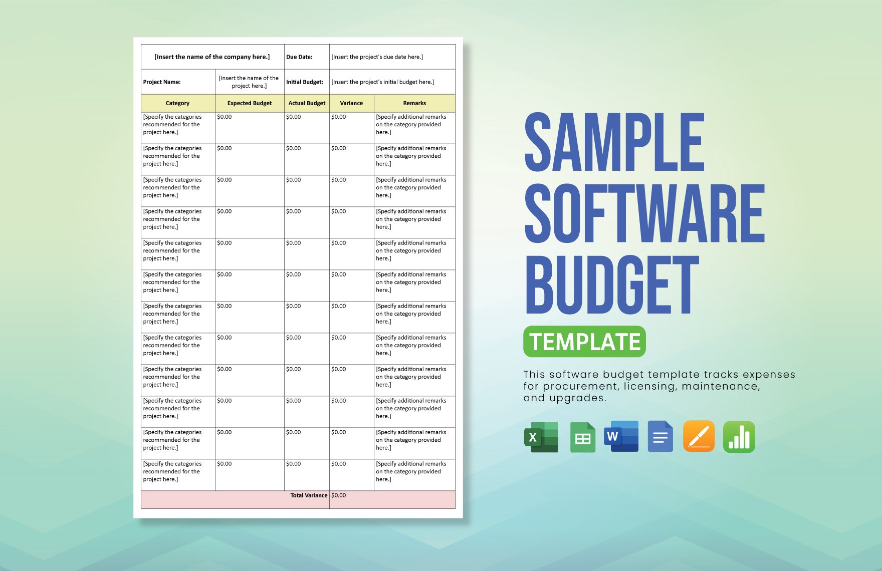 Sample Software Budget Template in Word, Google Docs, Excel, Google Sheets, Apple Pages, Apple Numbers