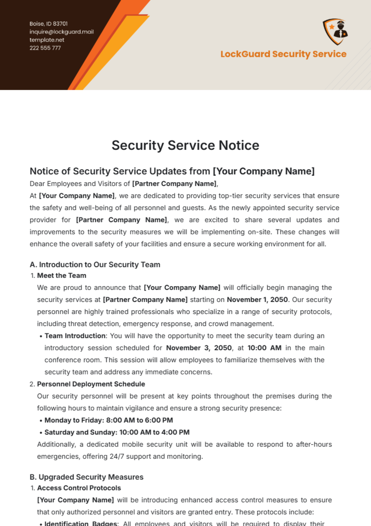 Security Service Notice Template - Edit Online & Download