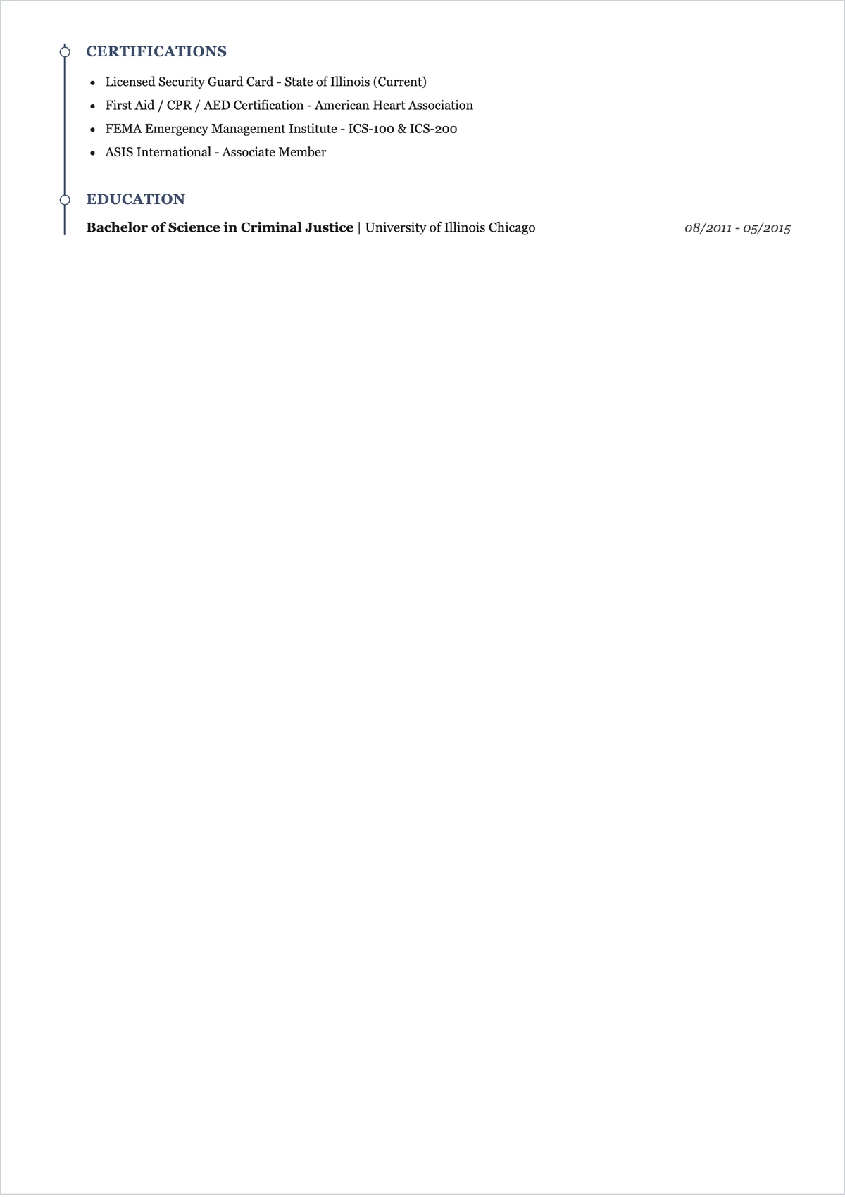 Free Security Service ATS Resume Template, AI Resume Builder