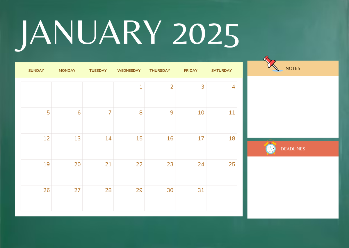 January 2025 Calendar for School Template