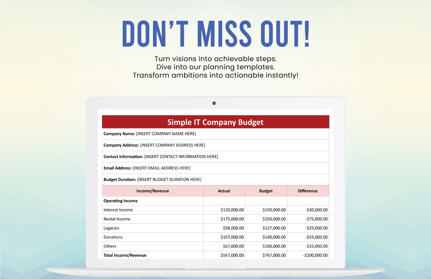 Simple IT Company Budget Template