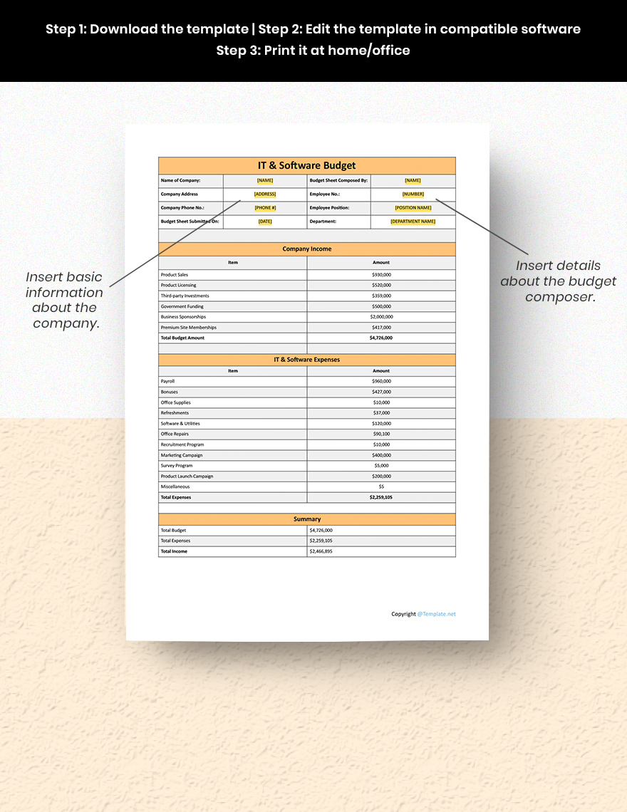 Free Blank IT Software Budget Format