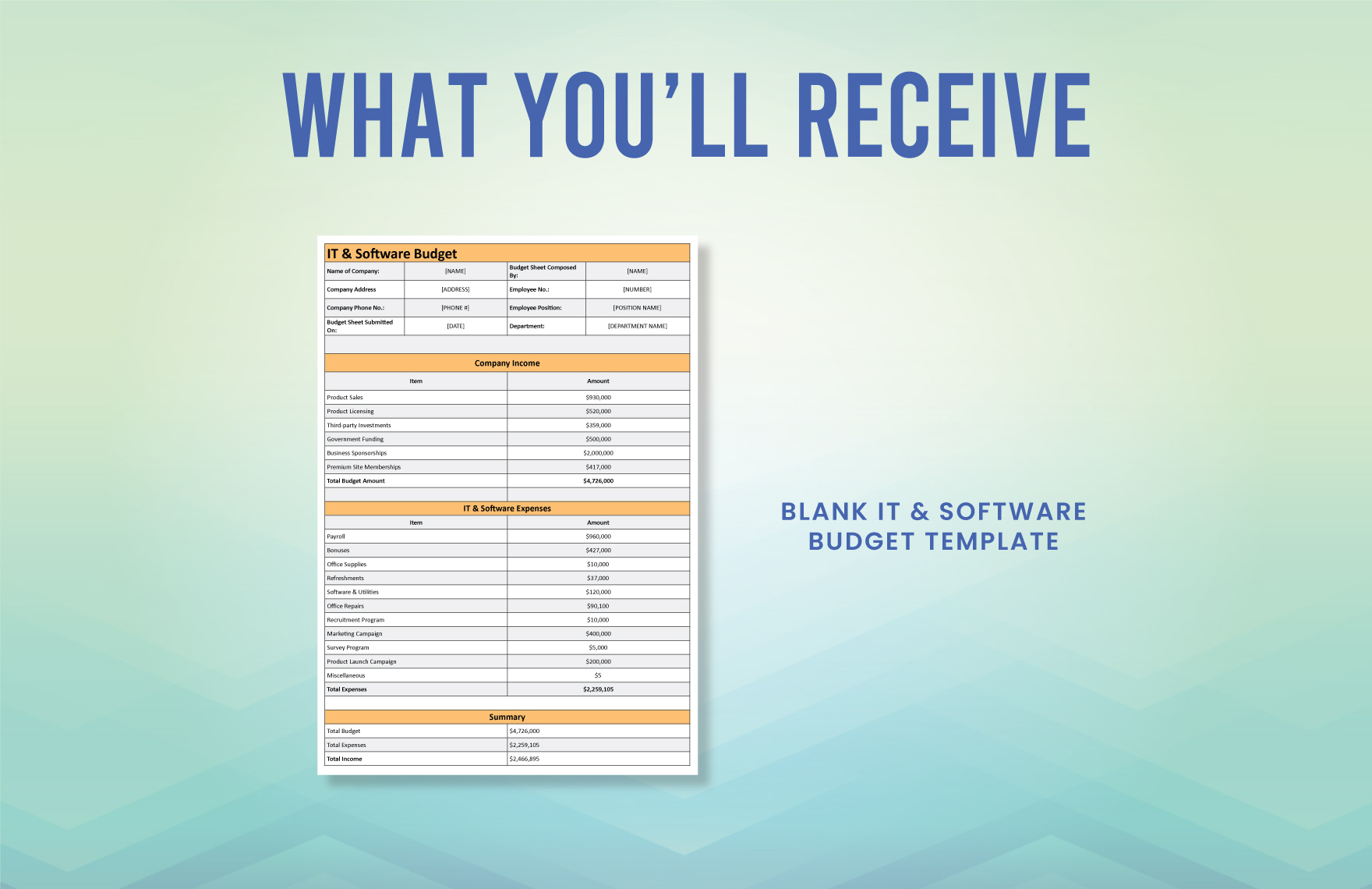Blank IT & Software Budget Template
