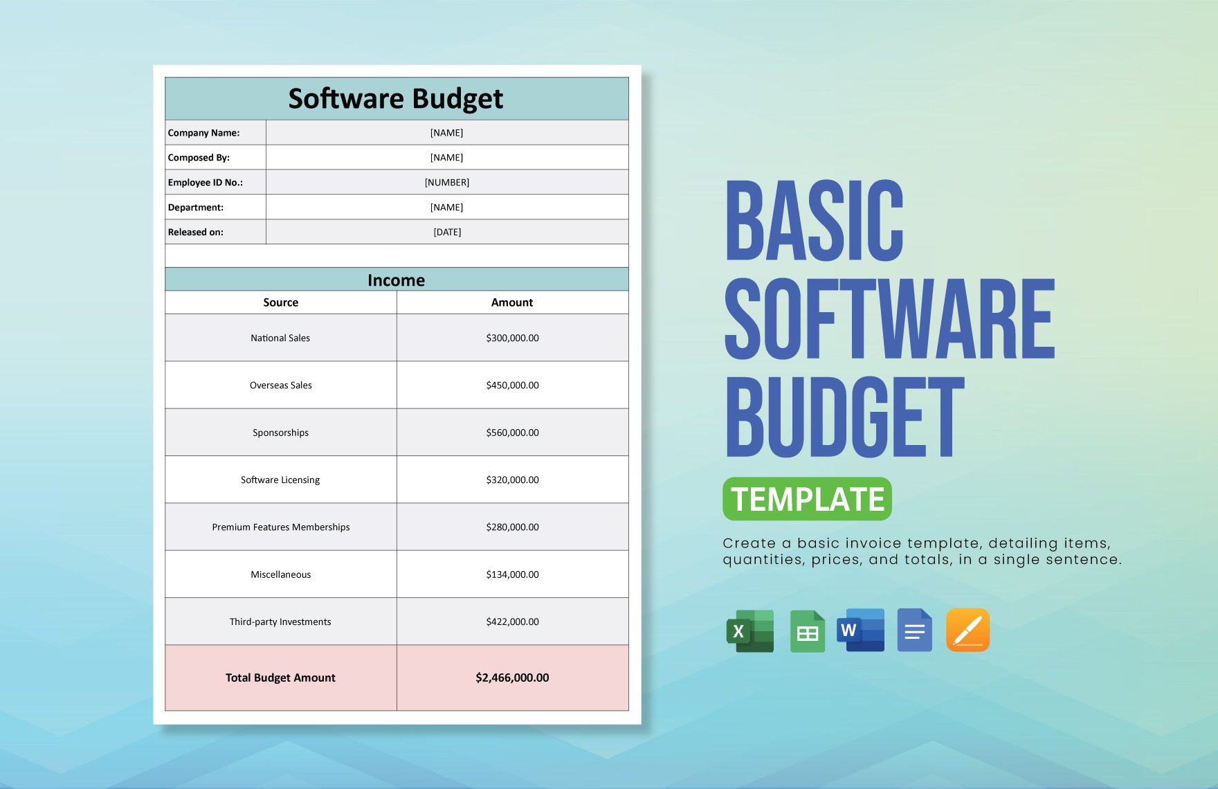 Free Basic Software Budget Template in Word, Google Docs, Excel, Google Sheets, Apple Pages