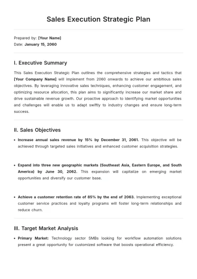 Free Sales Execution  Strategic Plan Template to Edit Online