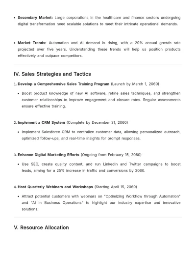 Free Sales Execution  Strategic Plan Template to Edit Online
