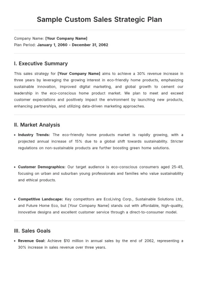 Free Sample Custom Sales Strategic Plan Template to Edit Online