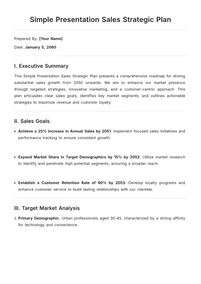 Free Simple Presentation Sales Strategic Plan Template to Edit Online