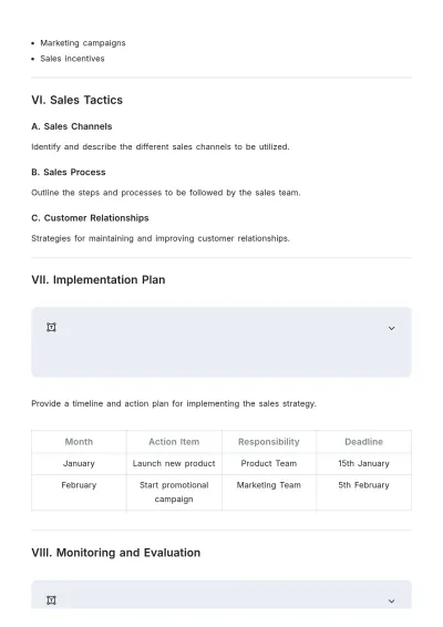 Free Monthly Layout Sales Strategic Plan Template to Edit Online