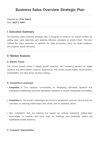 Free Business Sales Overview Strategic Plan Template to Edit Online
