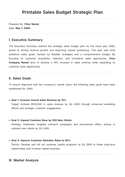 Free Printable Sales Budget Strategic Plan Template to Edit Online