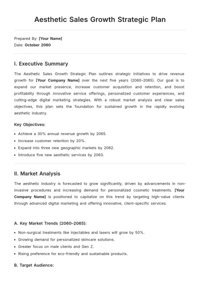 Free Aesthetic Sales Growth Strategic Plan Template to Edit Online