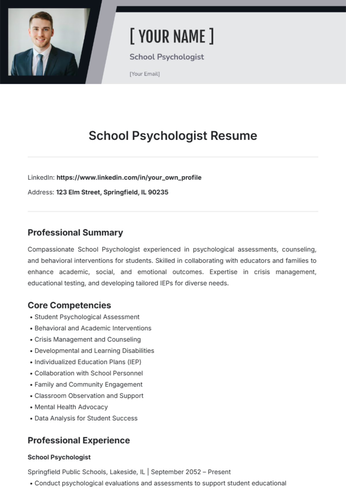 School Psychologist Resume Template - Edit Online & Download