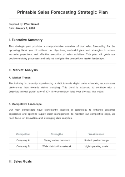 Free Printable Sales Forecasting Strategic Plan Template to Edit Online