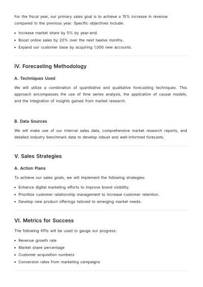 Free Printable Sales Forecasting Strategic Plan Template to Edit Online