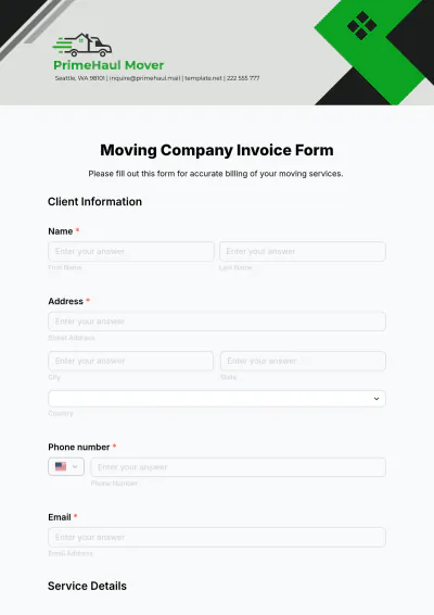 Free Moving Company Invoice Form Template to Edit Online