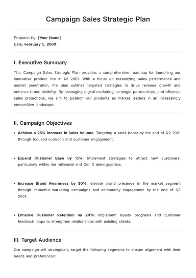 Free Campaign Sales Strategic Plan Template to Edit Online