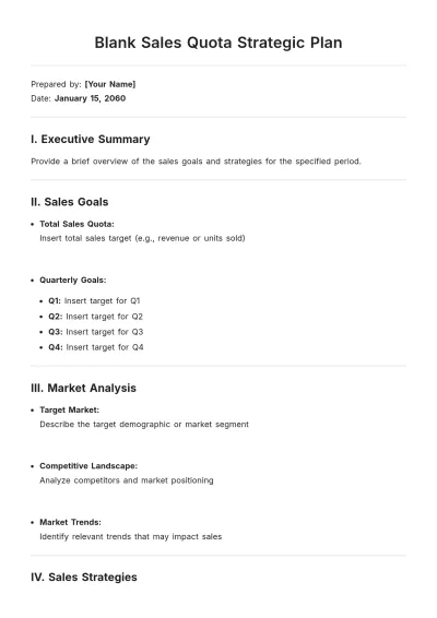 Free Blank Sales Quota Strategic Plan Template to Edit Online