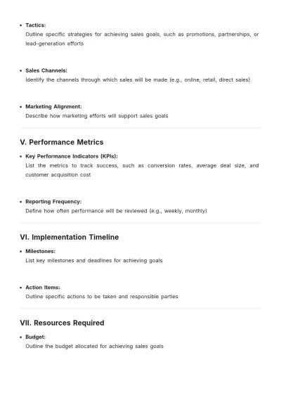 Free Blank Sales Quota Strategic Plan Template to Edit Online