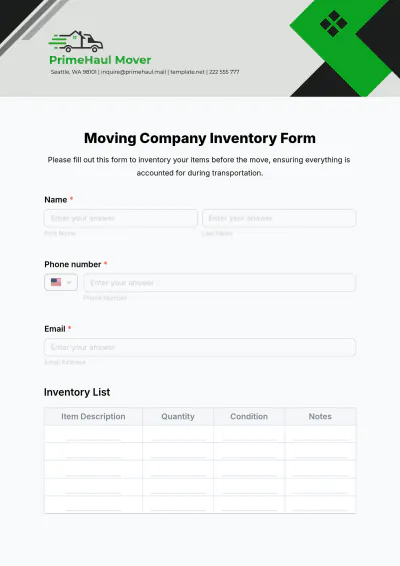 Free Moving Company Inventory Form Template to Edit Online