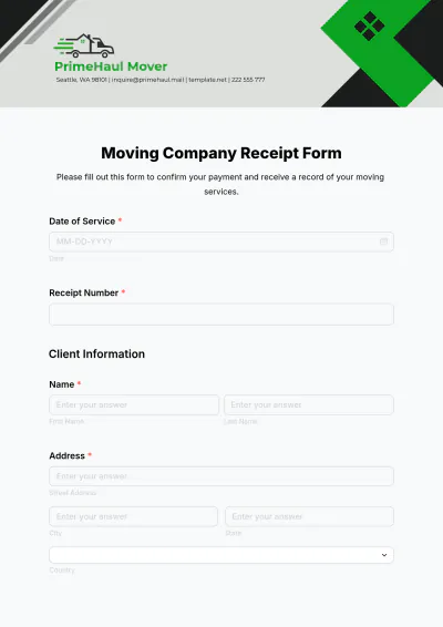 Free Moving Company Receipt Form Template to Edit Online