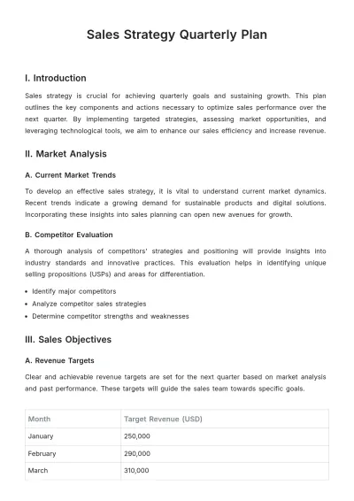 Free Sales Strategy Quarterly Plan Template to Edit Online
