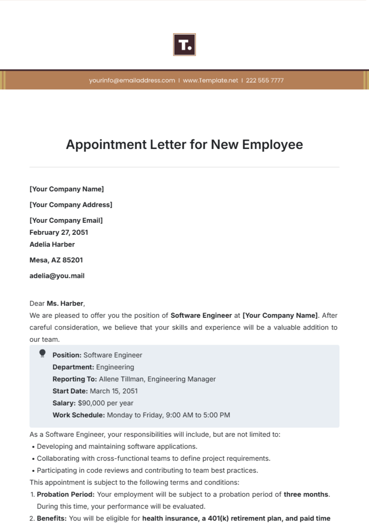 Appointment Letter for New Employee Template - Edit Online & Download