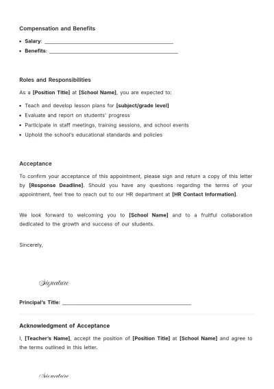 Free Blank School Teacher Appointment Letter Template to Edit Online