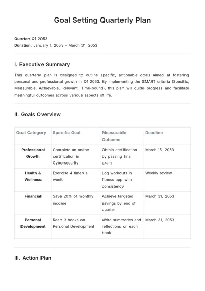 Free Goal Setting Quarterly Plan Template to Edit Online