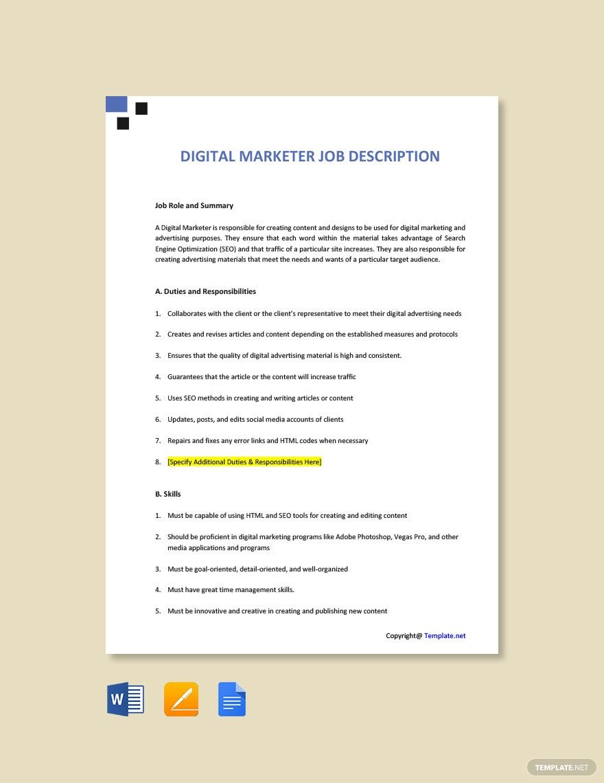 Sample Job Description For Digital Marketing Executive