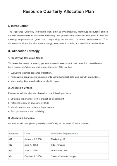 Free Resource Quarterly Allocation Plan Template to Edit Online