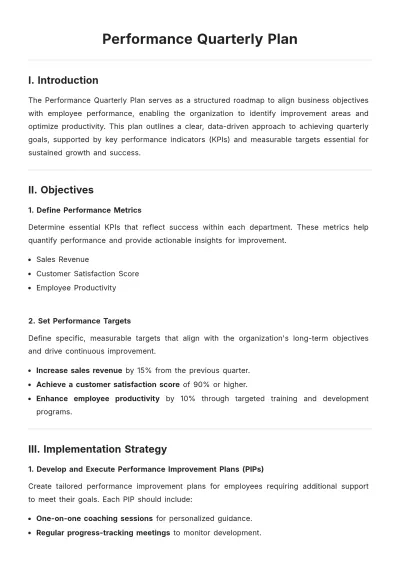 Free Performance Quarterly Plan Template to Edit Online
