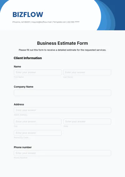 Free Business Estimate Form Template & AI Estimate Maker