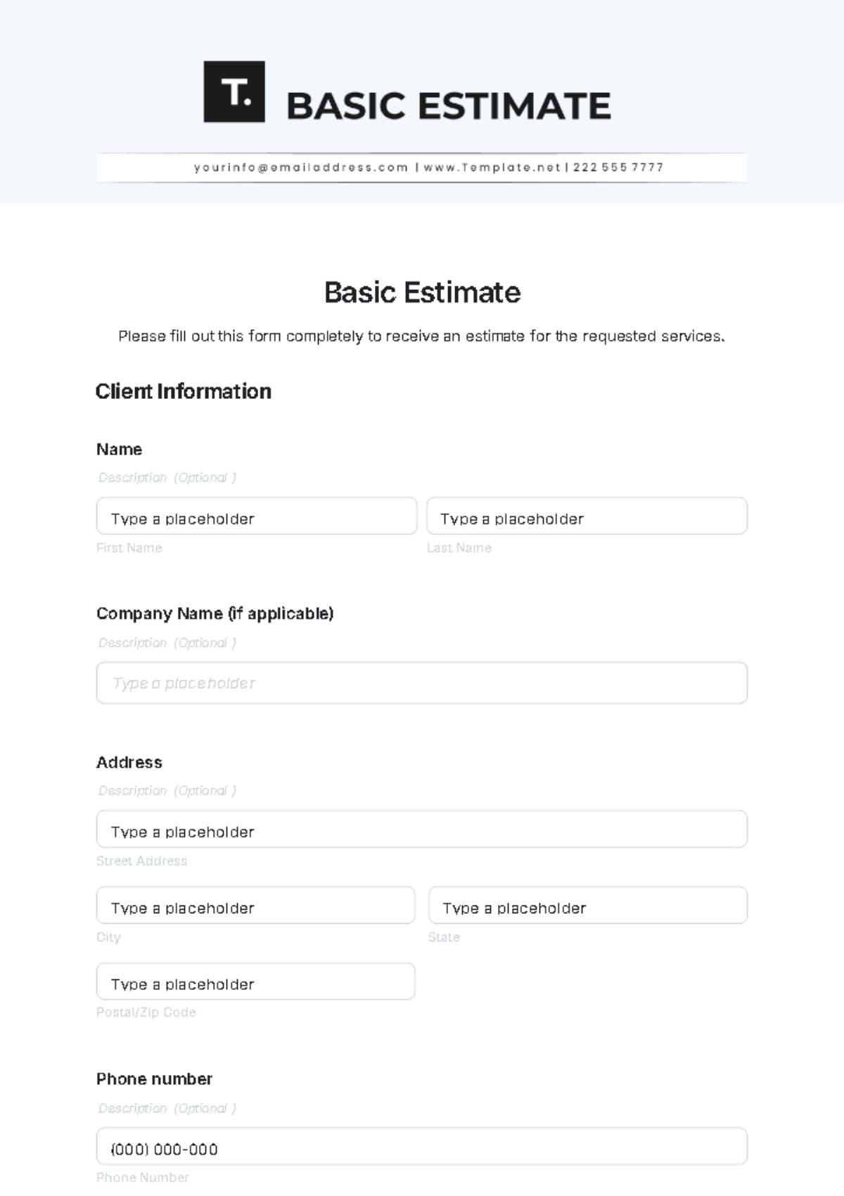 Basic Estimate Template