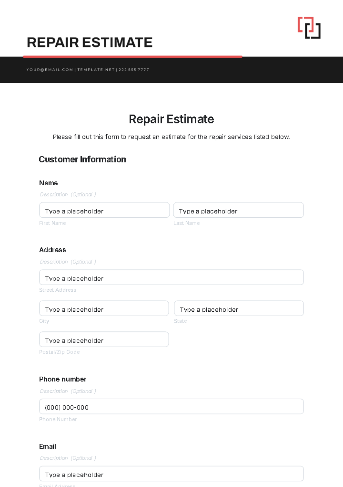 Repair Estimate Template
